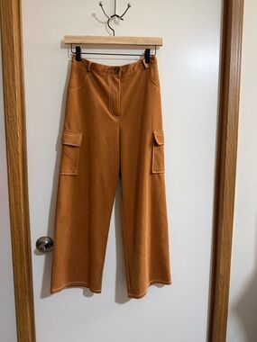 Beautees Wide-Leg Cargo Pants in Rust Orange